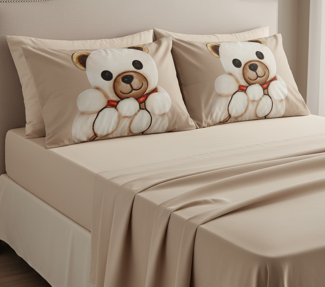 Lenzuola in tinta unita con quattro federe coordinate