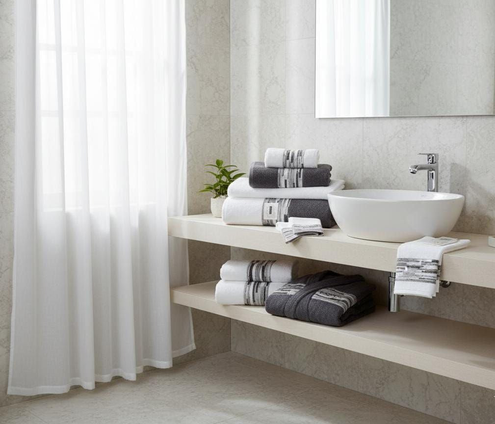 Completo Bagno 8 Pezzi con Balze Stampate