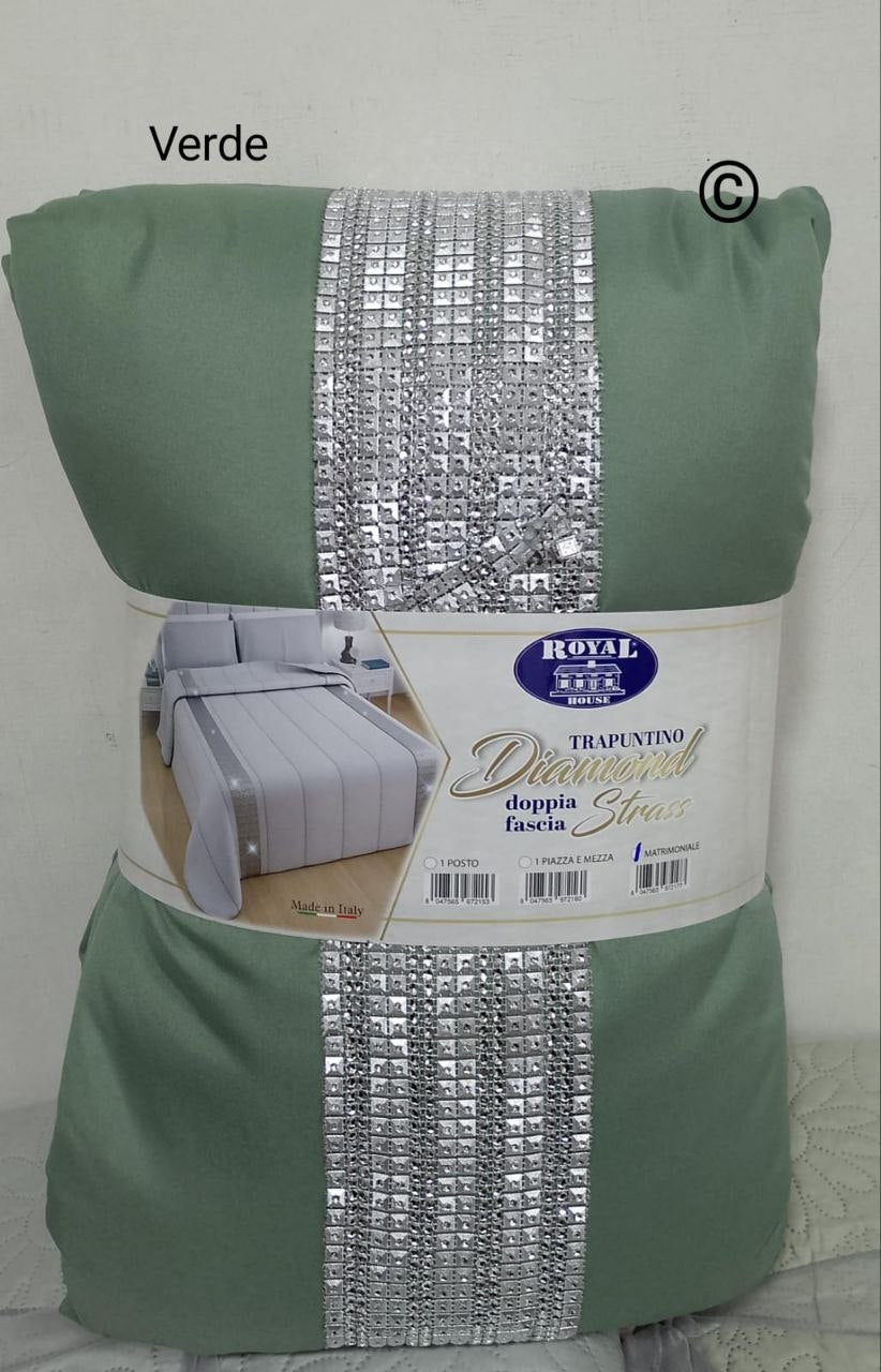 trapuntino tinta unita con elegante doppia fascia swaroski matrimoniale