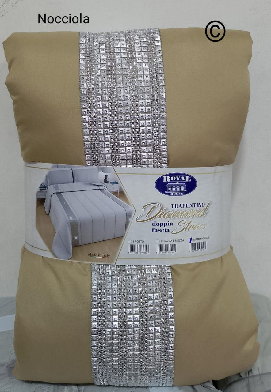 trapuntino tinta unita con elegante doppia fascia swaroski matrimoniale