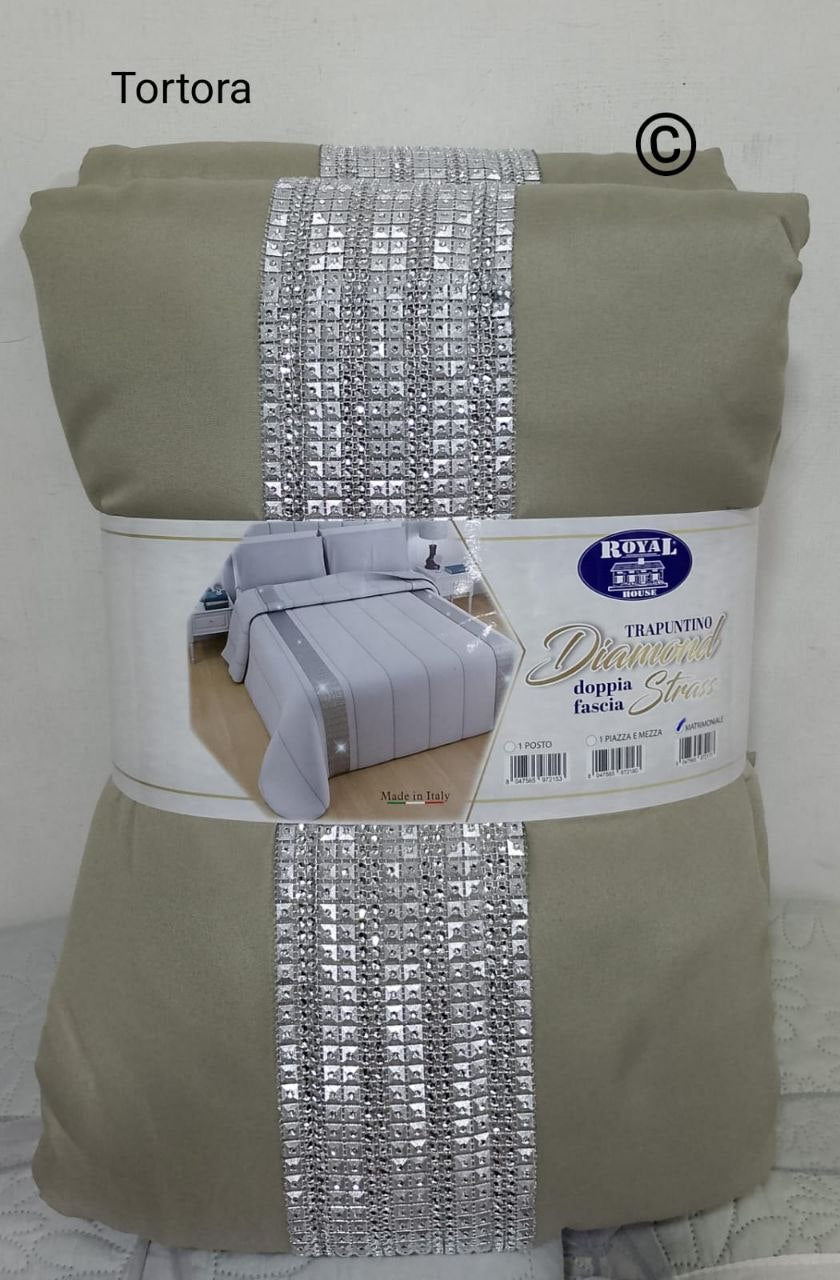 trapuntino tinta unita con elegante doppia fascia swaroski matrimoniale