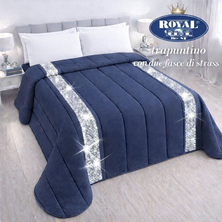 trapuntino tinta unita con elegante doppia fascia swaroski matrimoniale