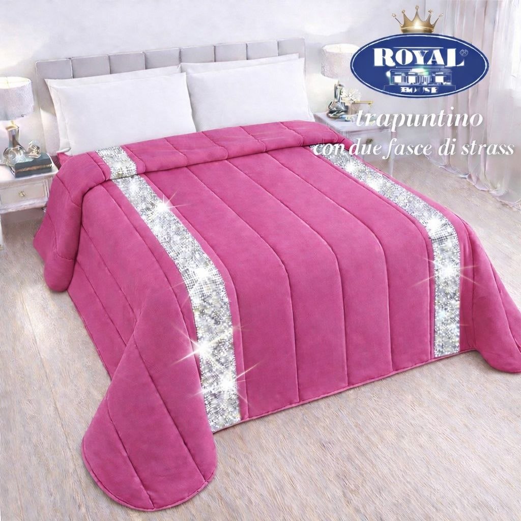 trapuntino tinta unita con elegante doppia fascia swaroski matrimoniale