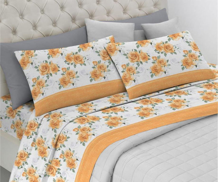 Coppia di lenzuola stampate in puro cotone per letto matrimoniale, articolo sofia, garantisce un riposo avvolgente e lussuoso.