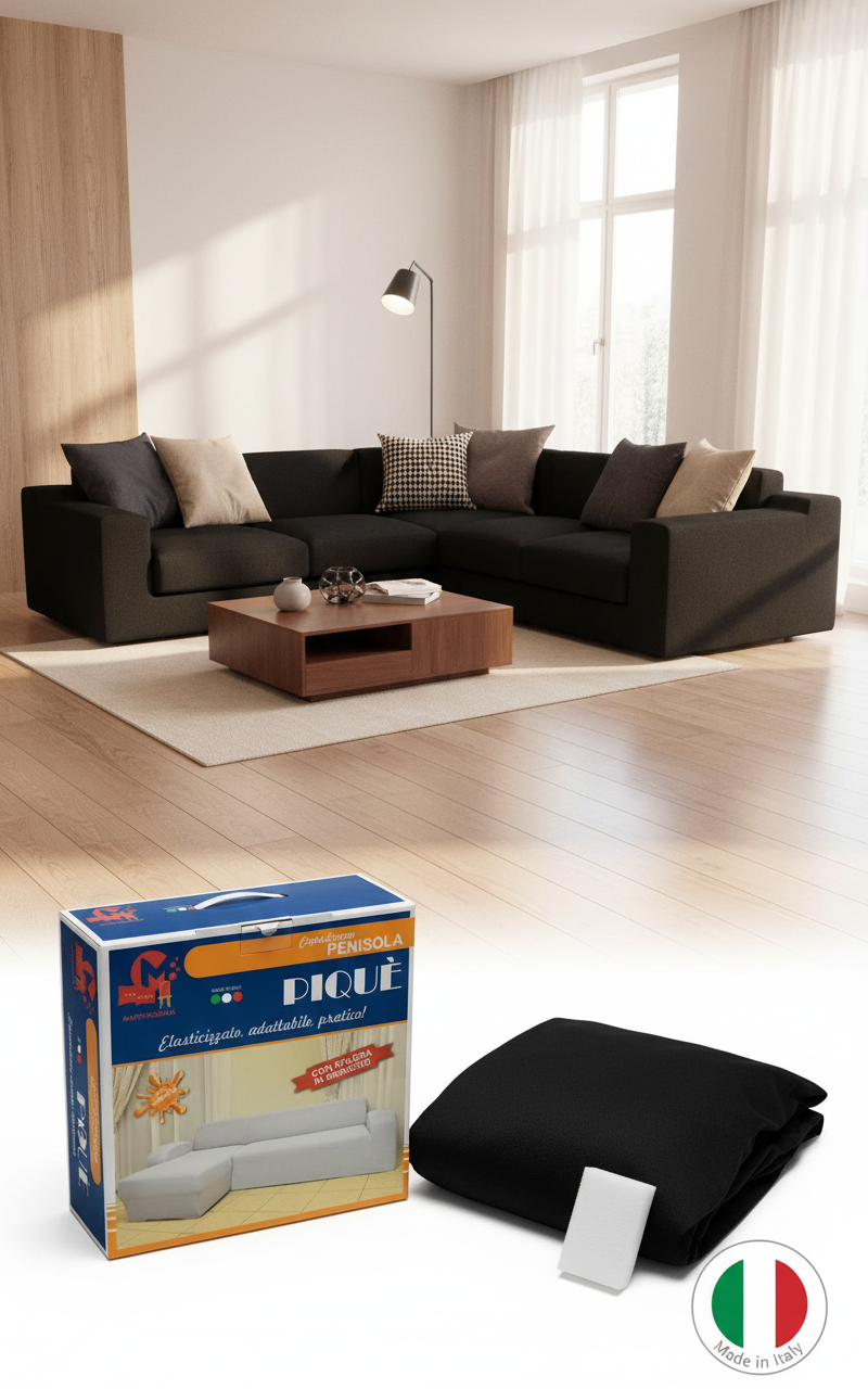 copridivano elasticizzato con penisola 3 posti