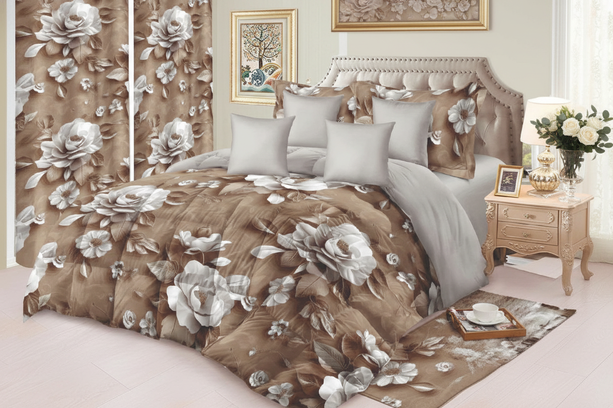 Trapunta in stampa digitale piazzata tende abbinate