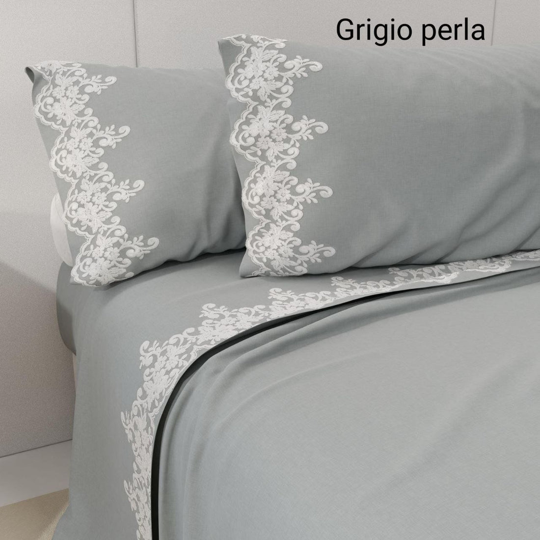 Lenzuola a Tinta Unita con Balza e Pizzo in Organza Macramè