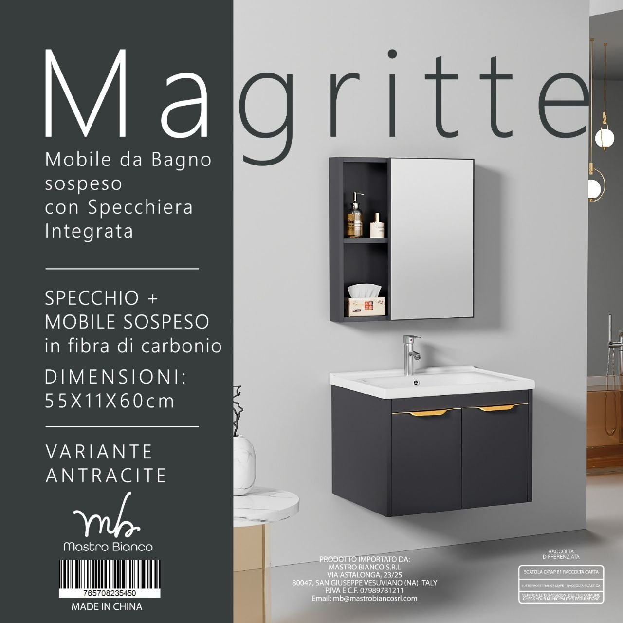 Mobile bagno sospeso più specchio