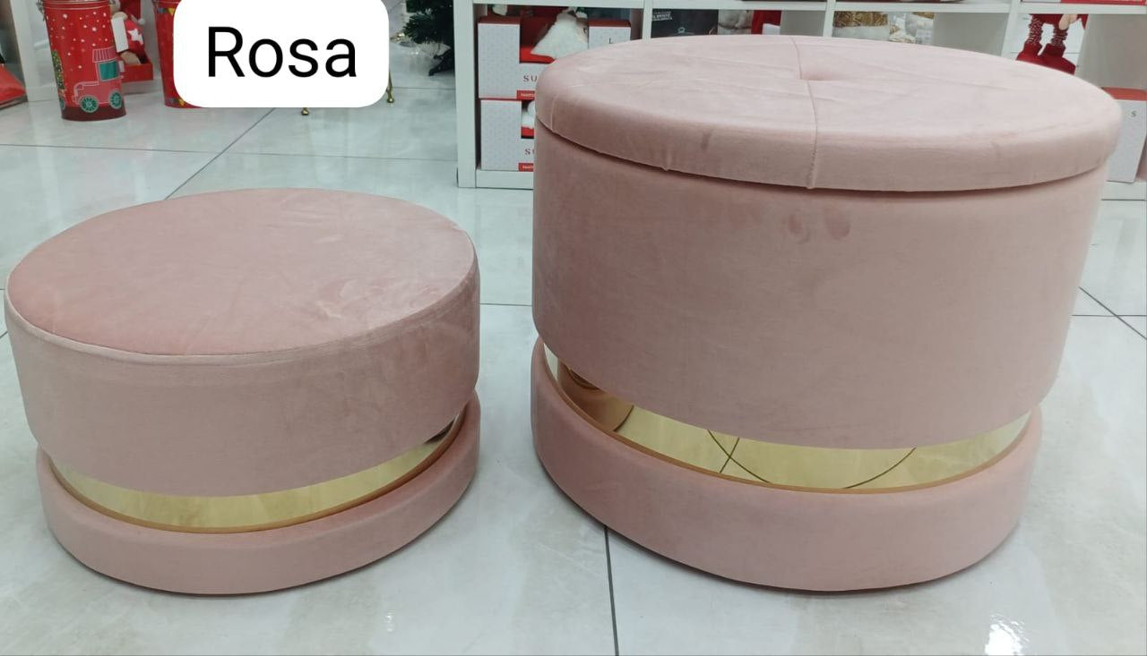 set 2 pezzi pouf in morbidissimo velluto con fascia oro.