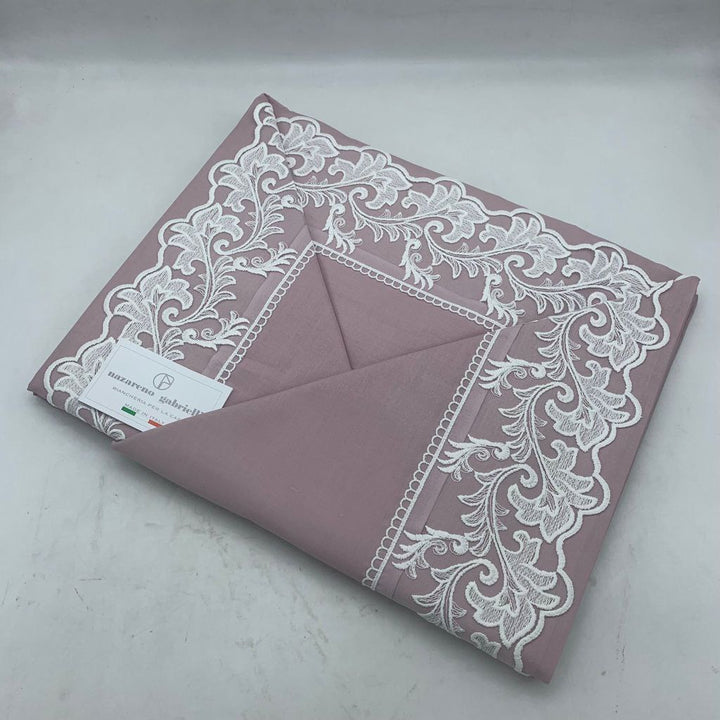 Completo Lenzuola Nazareno Gabrielli in Cotone con Elegante Balza in Tulle e Raffinato Macramè