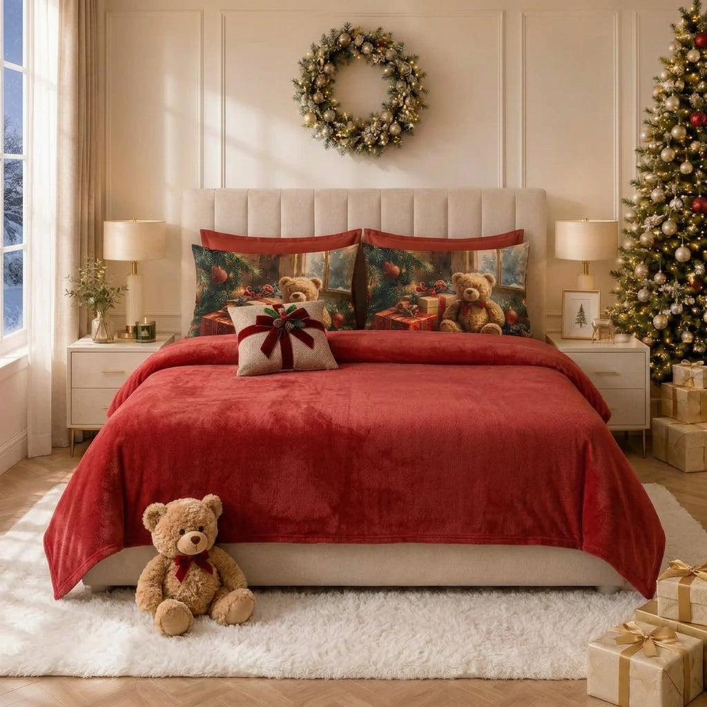 Completo lenzuola matrimoniale Christmas Teddy Red