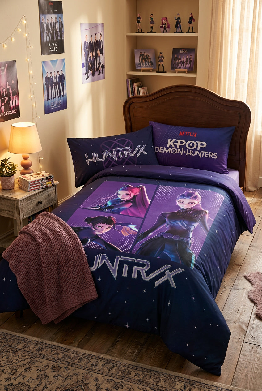 Completo lenzuola K-Pop Demon Hunters – 1 piazza e mezza, 100% puro cotone