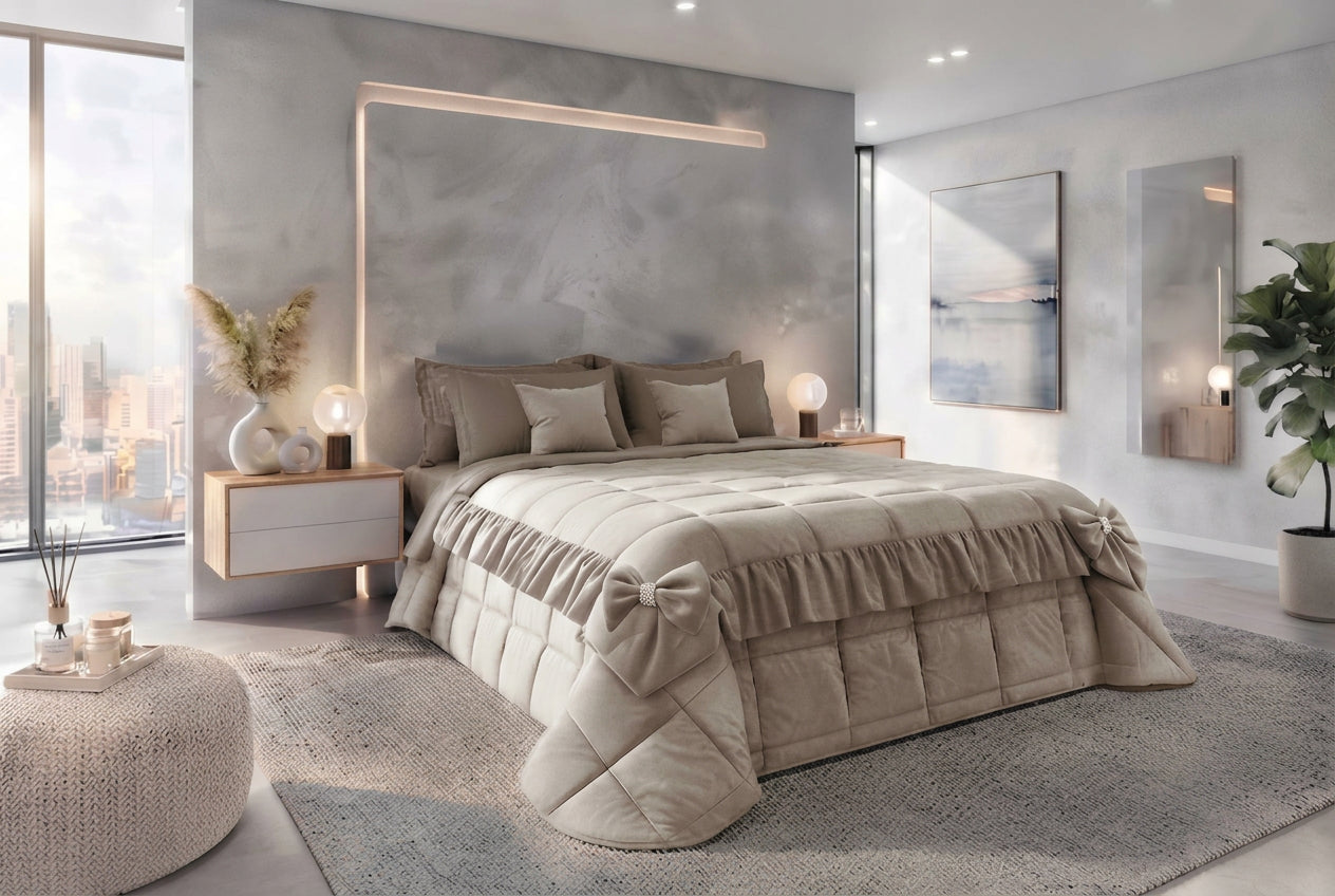 Trapunta matrimoniale Regina Chic – Eleganza con Fiocchi Rimovibili